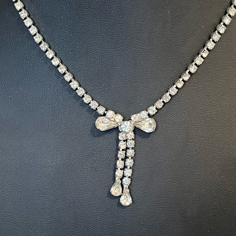 Vintage Karu Rhinestone Bow Necklace
